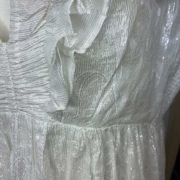 Roller Rabbit White Ondine Lurex V-Neck Cap Ruffle Sleeve A-Line Midi Dress - Picture 10 of 11